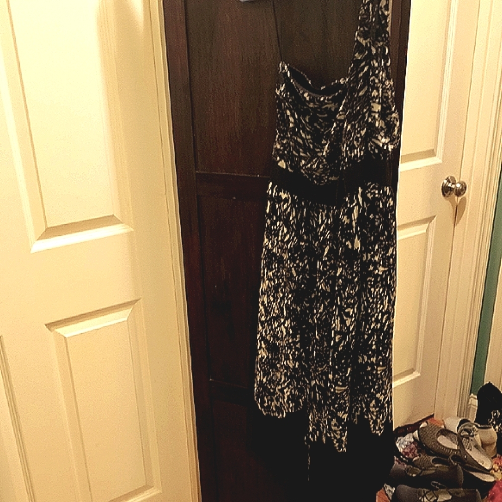 Jonathan Martin Black and Beige One Shoulder Sundress